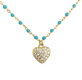 Girocollo Smaltato Celeste Cuore Argento925 Placcato Oro18k Zirconi Fofo Somani