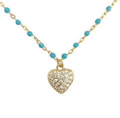 Girocollo Smaltato Celeste Cuore Argento925 Placcato Oro18k Zirconi Fofo Somani