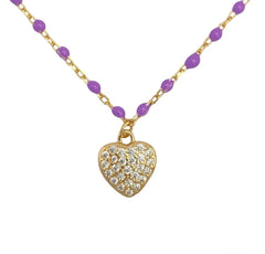 Girocollo Smaltato Viola Cuore Argento925 Placcato Oro18k Zirconi Fofo Somani