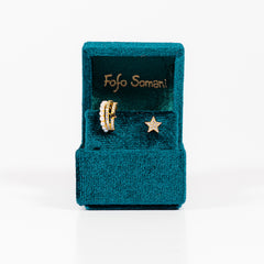 Mono Orecchino Triplo Pearls & Stars triplo in argento 925 placcato oro 18k , zirconi e perle naturali Fofo Somani Con