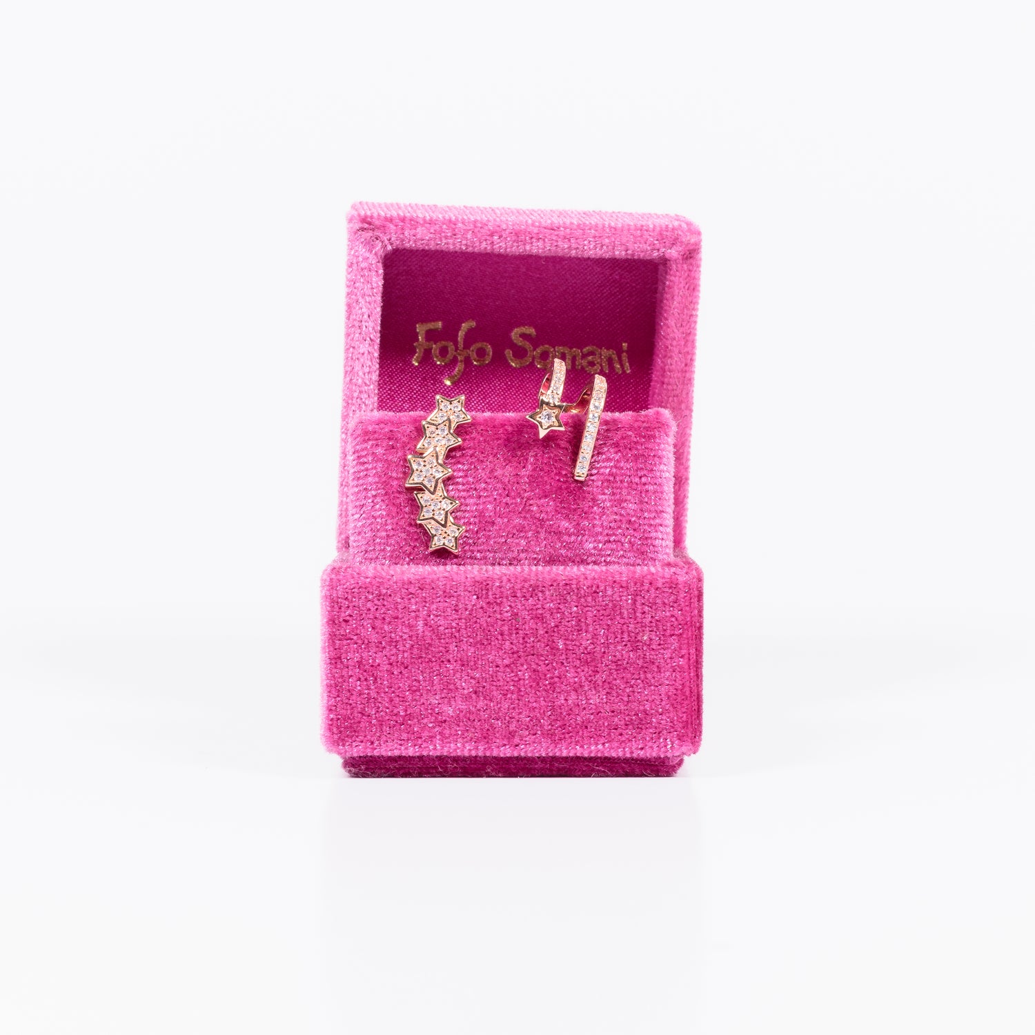 Mono Orecchino Double Star Argento 925 placcato Oro Rosa Fofo Somani confezione