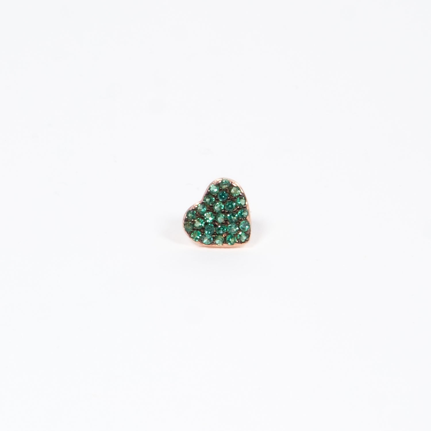 Monorecchino Cuore Rose Argento925 Placcato Oro Rosa Zirconi Verde Fofo Somani