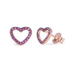 Monorecchino Cuore Vuoto Pink Argento925 Placcato oro rosa zirconi fucsia fofo Somani  