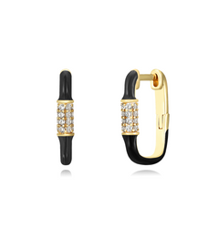 Monorecchino Joy Argento925 Placcato Oro18k Smalto Nero Zirconi Fofo Somani