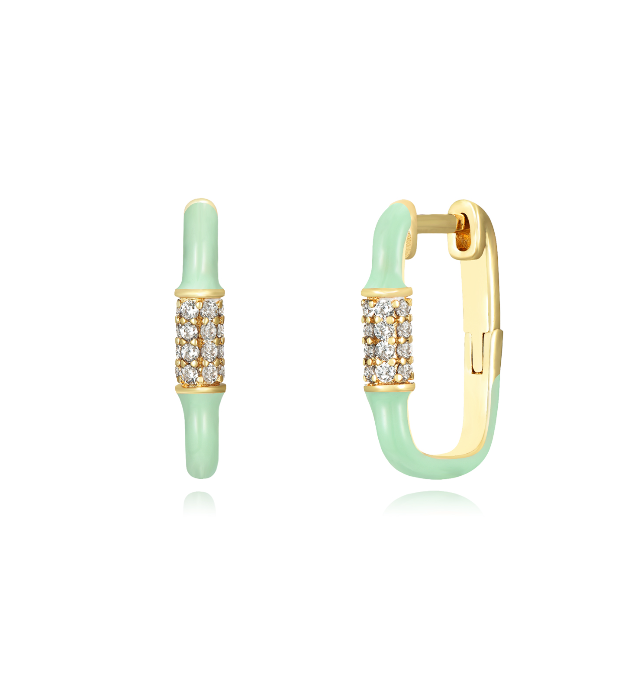 Monorecchino Joy Argento925 Placcato Oro18k Smalto Verde Acqua Zirconi Fofo Somani