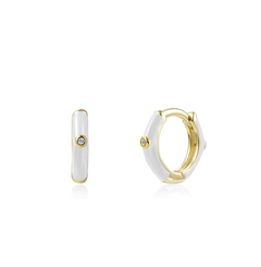 Monorecchino Smaltato Argento925 Placcato Oro18k Zirconi Smalto Bianco Fofo Somani