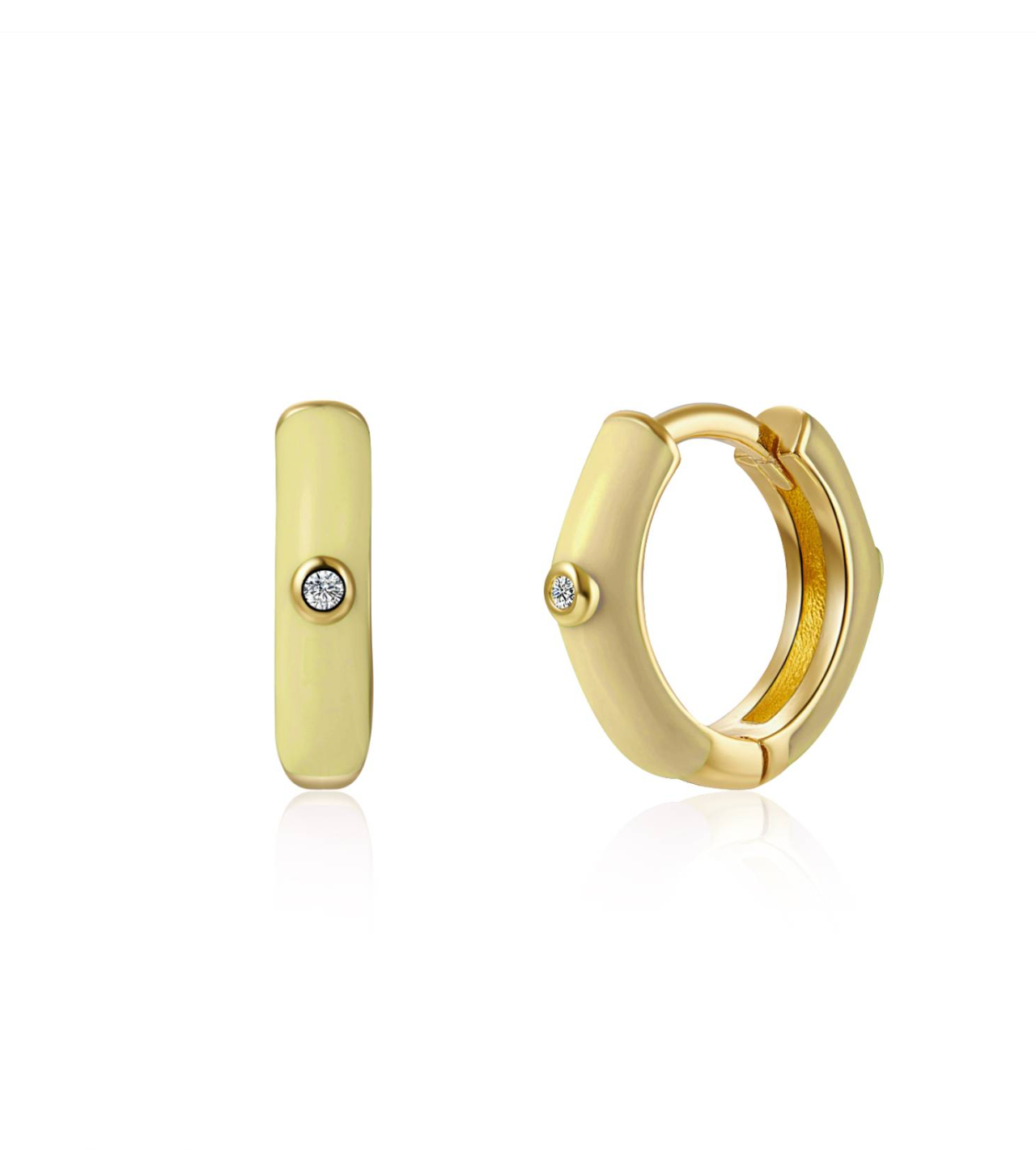Monorecchino Smaltato Argento925 Placcato Oro18k Zirconi Smalto Crema Fofo Somani