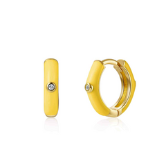Monorecchino Smaltato Argento925 Placcato Oro18k Zirconi Smalto Giallo Fofo Somani