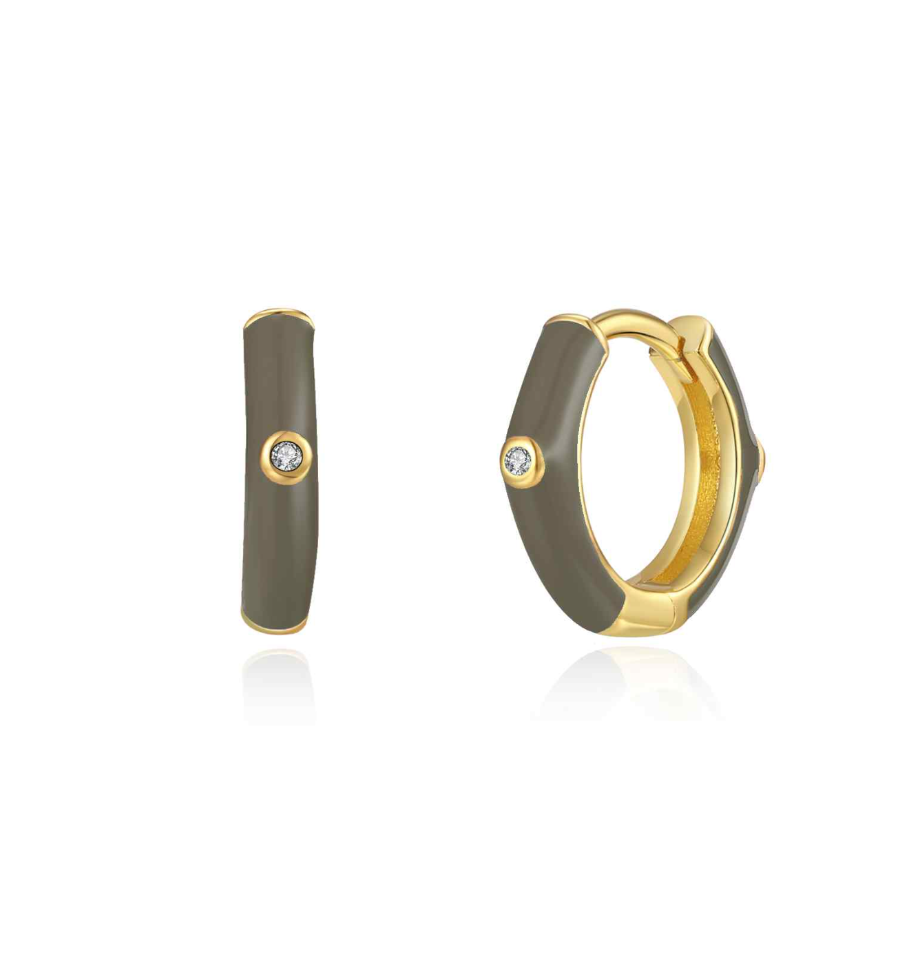 Monorecchino Smaltato Argento925 Placcato Oro18k Zirconi Smalto Grigio Fofo Somani