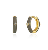 Monorecchino Smaltato Argento925 Placcato Oro18k Zirconi Smalto Grigio Fofo Somani