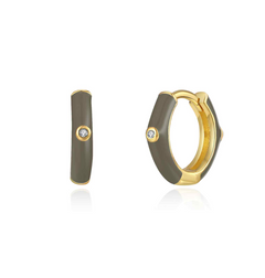 Monorecchino Smaltato Argento925 Placcato Oro18k Zirconi Smalto Grigio Fofo Somani