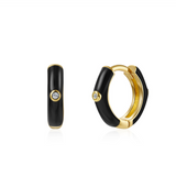 Monorecchino Smaltato Argento925 Placcato Oro18k Zirconi Smalto Nero Fofo Somani