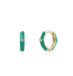 Monorecchino Smaltato Argento925 Placcato Oro18k Zirconi Smalto Ottanio Fofo Somani