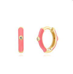 Monorecchino Smaltato Argento925 Placcato Oro18k Zirconi Smalto Salmone Fofo Somani
