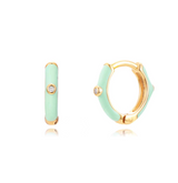 Monorecchino Smaltato Argento925 Placcato Oro18k Zirconi Smalto Verde Acqua Fofo Somani