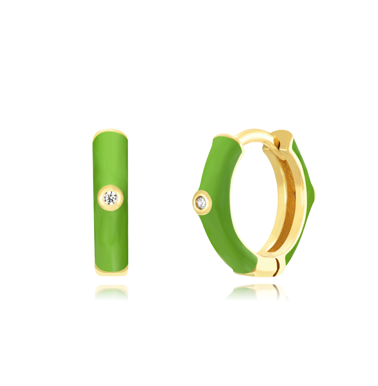 Monorecchino Smaltato Argento925 Placcato Oro18k Zirconi Smalto Verde Fofo Somani