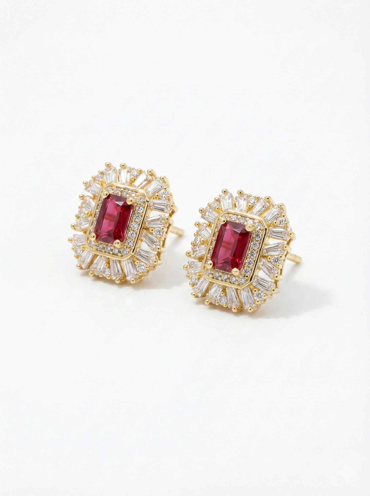 Orecchini Royal Argento925 Placcato Oro18k Zirconi Rosso Fofo somani