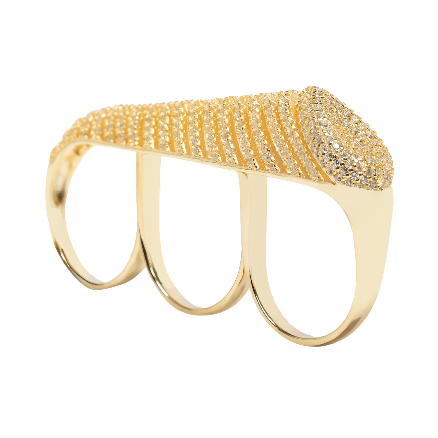 Trio Ring Big Anello Argento925 Placcato Oro18k Zirconi Fofo Somani